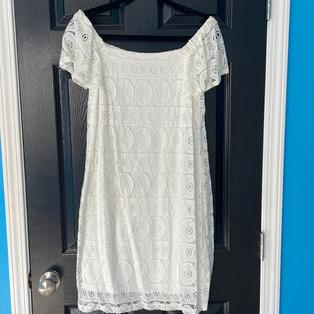 Off the shoulder white lace dress